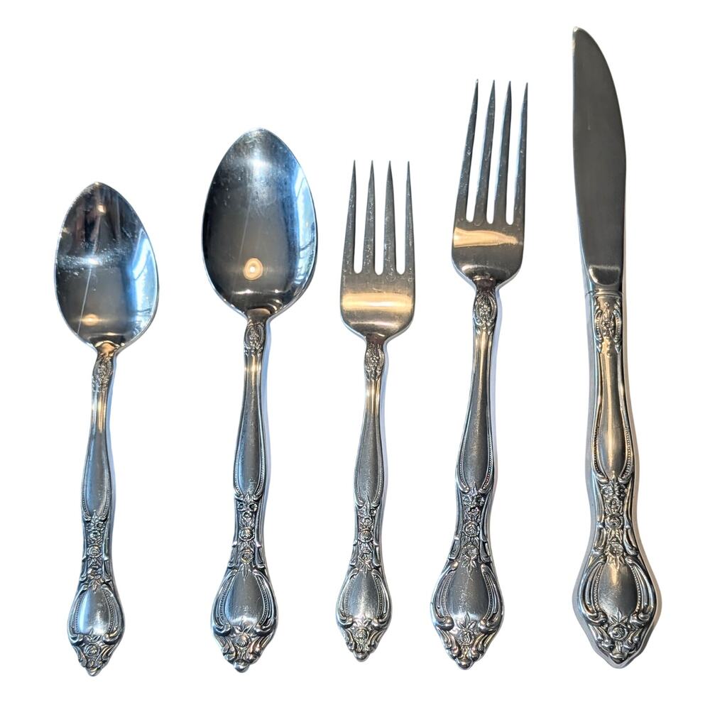 Miracle Maid MMA2 Stainless Steel Flatware set with Carrier Baroque Roses 42 pcs